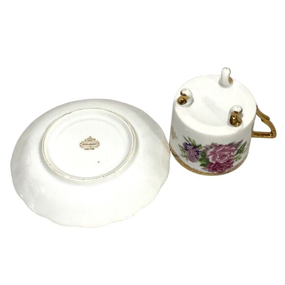 LM Royal Halsey Tea Cup & Saucer Set Iridescent Porcelain Pink Roses & Gold Trim - Picture 10 of 12